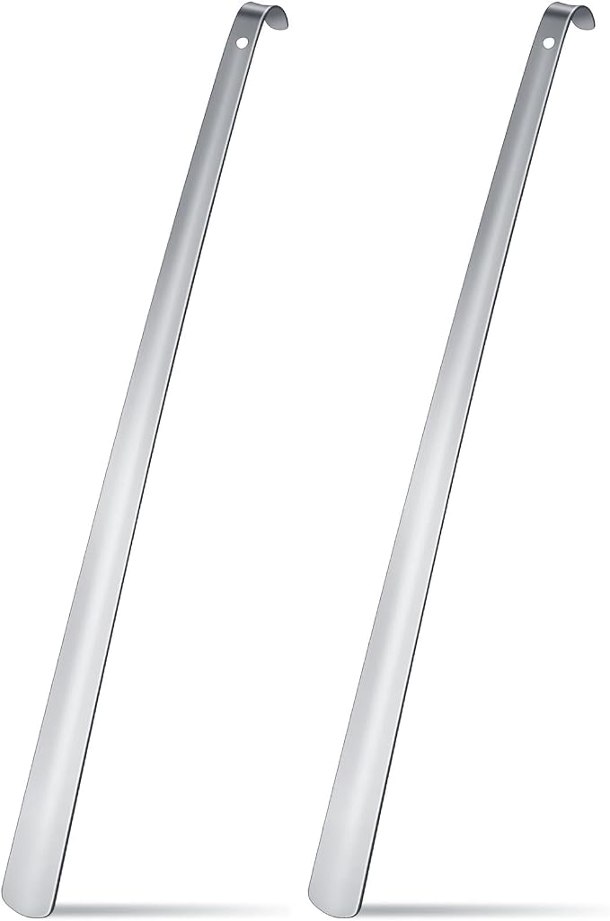 Geelin 1 Pcs 31.5'' Extra Long Handled Shoe Horn Metal Shoehorn for Men Women Multifunctional Stainless Dressing Stick for Elderly Disabled Limited Mobility, Standing Reach Assist for Senior (Silver)