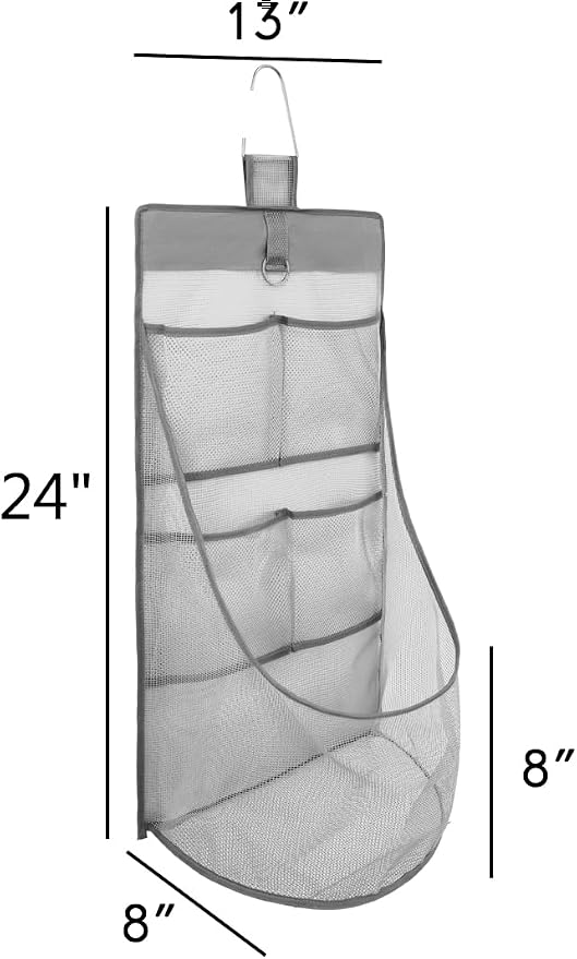 ALYER Hanging Mesh Bathroom Organizer,Durable Shower Caddy,Net Storage Bag for Closet Nursery Office Dorm RV Toys Cosmetics Sundries (Gray, 24" H * 13" W * 8" D)