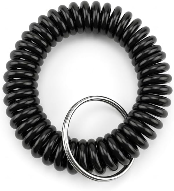 9pcs Black Wrist Coil Keychain key ring bracelet wrist key holder stretchy | Key Chain Holder Outdoor Sports and Gym Swimming stretchy wristband key ring