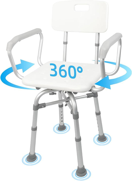 360° Swivel Shower Chair for Inside Tub, Shower Chair for Elderly and Disabled, 300lbs Heavy Duty Shower Seat with Adjustable Arms and Back, Bath Stool for Adults Senior Fits Bathroom Bathtub