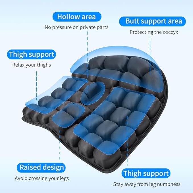 Starlo Sondour Travel Seat Cushion, Airplane Cushion Long Flight, Portable Airline Cushion with Air Pump, Wheelchair Cushion;Pressure Relief Inflatable Seat Cushion (Round Black)