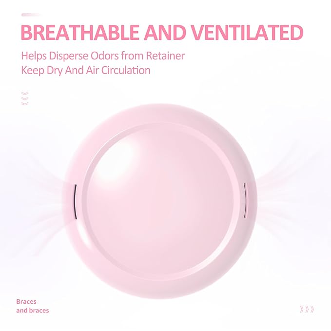 Retainer Case Slim Aligner Case with Vent Holes Removable Inner Tray Silicone for Easy Cleaning, Retainer Removal Tool and Brush (Opaque Pink with Lanyard)