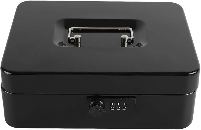xydled Steel Cash Box Safe with Combination Lock,Money Safe Box with Removable Coin Tray,Large,9.84"x 7.87"x 3.54",Black