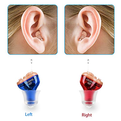 Hearing Aid, Hearing Aids for Seniors, Mini Sound Amplifier | Ear Sound Enhancer, Noise Reduction, Enhanced Speech, Feedback Cancellation, Suitable for Adults (Red, Right)