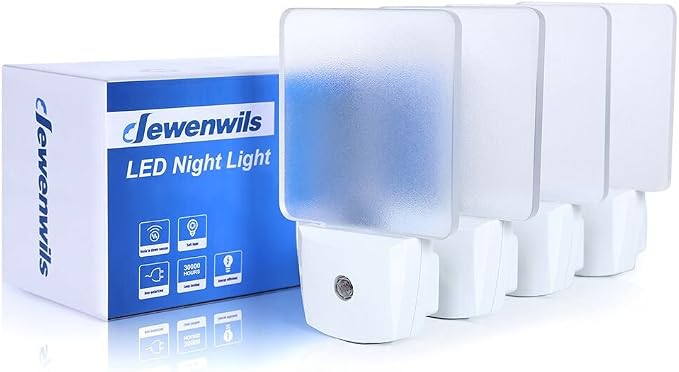 DEWENWILS Night Lights Plug into Wall, Plug in LED Night Lights 4 Pack | Dusk to Dawn Sensor, Cool White, Frosted Acrylic Shade for Bathroom, Kids Room, Nursery Room, Hallway, Kitchen