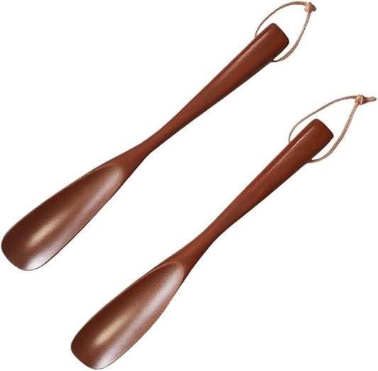 wooden shoe horn for women men kids seniors 2 Pack 11.8inch Portable reddish brown long handled shoe horn