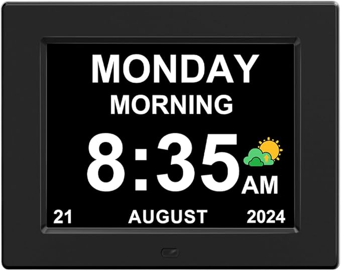 8‘’ Digital Calendar Day Clock, Gifts for People with Dementia Alzheimers, Large Display Alarms Clock for Seniors Electric Clocks with Date Day of Week 12 Alarms 4 Colors Auto DST/Dimmer