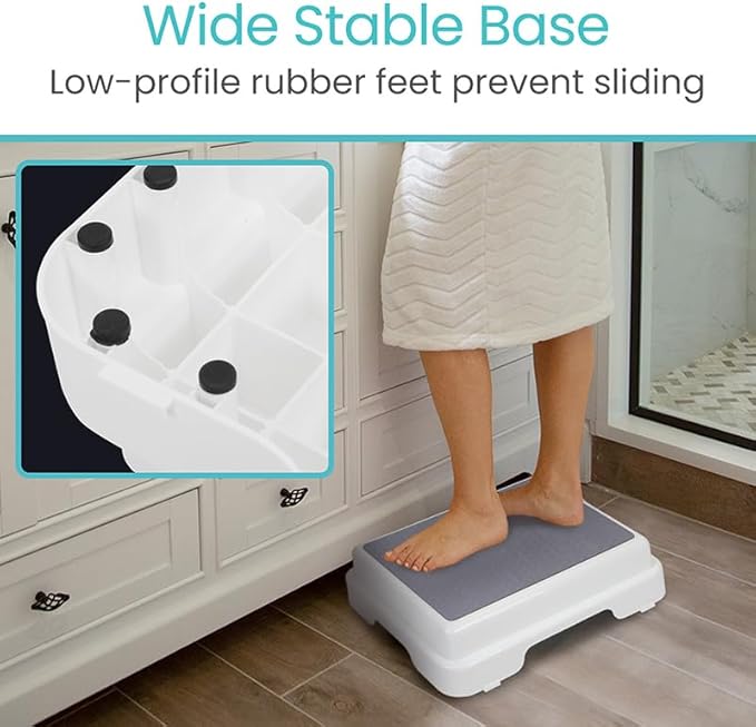 Vive Bath Shower Step Stool (4.5") - Slip Resistant, Stackable, Indoor/Outdoor - Safety Stepping Stool Bathroom Aid for Adults, Handicap, Elderly, Seniors, Bathtub, High Beds, Kitchens - Nonslip