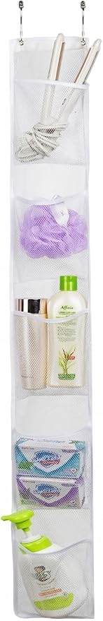 ALYER Hanging Storage Shower Caddy Organizer,Mesh Pockets for Bathroom,Closet,Pantry (White)
