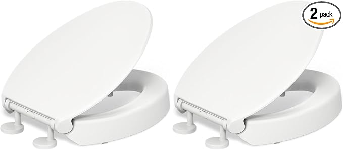 KOHLER 25875-0 Hyten 3" Height, Elevated Soft Close Elongated Toilet Seat, Contoured Seat with Grip-Tight Bumpers, Quick-Attach Hardware, No Slam Toilet Seat, White (Pack of 2)