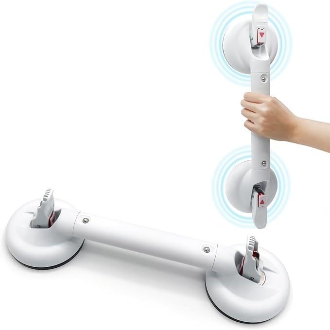 Suction Grab Bar for Shower Bathtub: Upgraded Heavy Duty Non-Slip Grip Handle with Strong Suction Cup for Bathroom Wall, Max Load 269LBS Safety Bar for Elderly Senior Disabled Handicap 17 Inch White