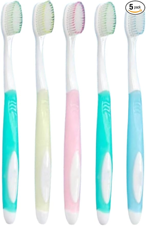 Soft Toothbrushes with Box (Regular Size Head), Periodontist Design Tapered Bristles for Sensitive Teeth & Receding Gums (5 Pack, Colors May Vary)