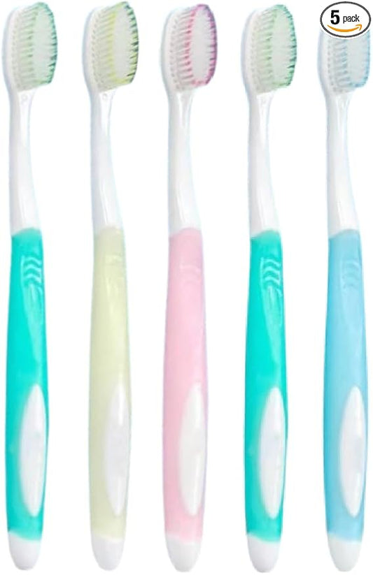 Soft Toothbrushes with Box (Regular Size Head), Periodontist Design Tapered Bristles for Sensitive Teeth & Receding Gums (5 Pack, Colors May Vary)