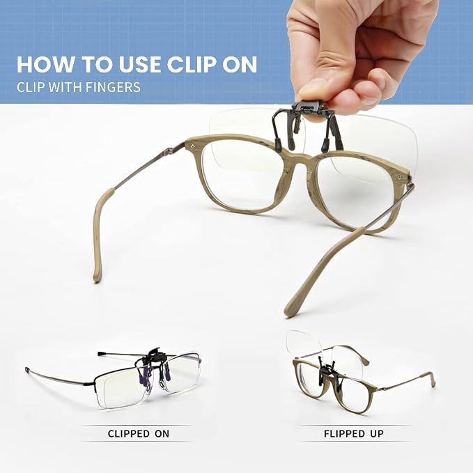 Reading Glasses Clip On and Flip Up Blue Light Blocking Magnifying Glasses Magnifiers Lenses Readers for Unisex (Transparent, 1.75)