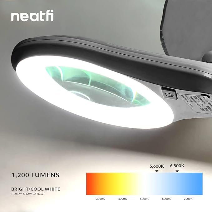 Neatfi (New Model Bifocals 1,200 Lumens Super LED Magnifying Lamp with Clamp, Dimmable, 60 Pcs SMD LED, 5 Inches Diameter Lens, Adjustable Arm Utility Clamp (5 Diopter + 20 Diopter, Silver)