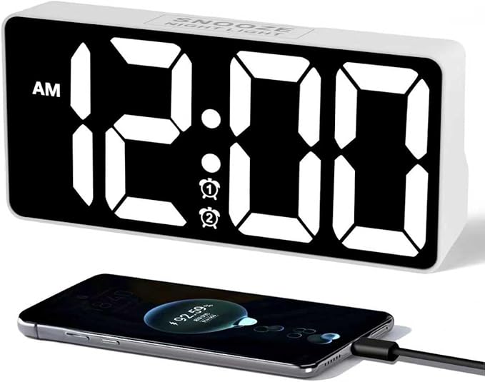 PPLEE Alarm Clock for Bedroom with Night Light & Bold Digits-7 in Digital Clock with Dual Alarms & USB Charger Ports,Battery Backup,Adjustable Brightness&Volume,DST, Loud Desk Clock for Heavy Sleeper