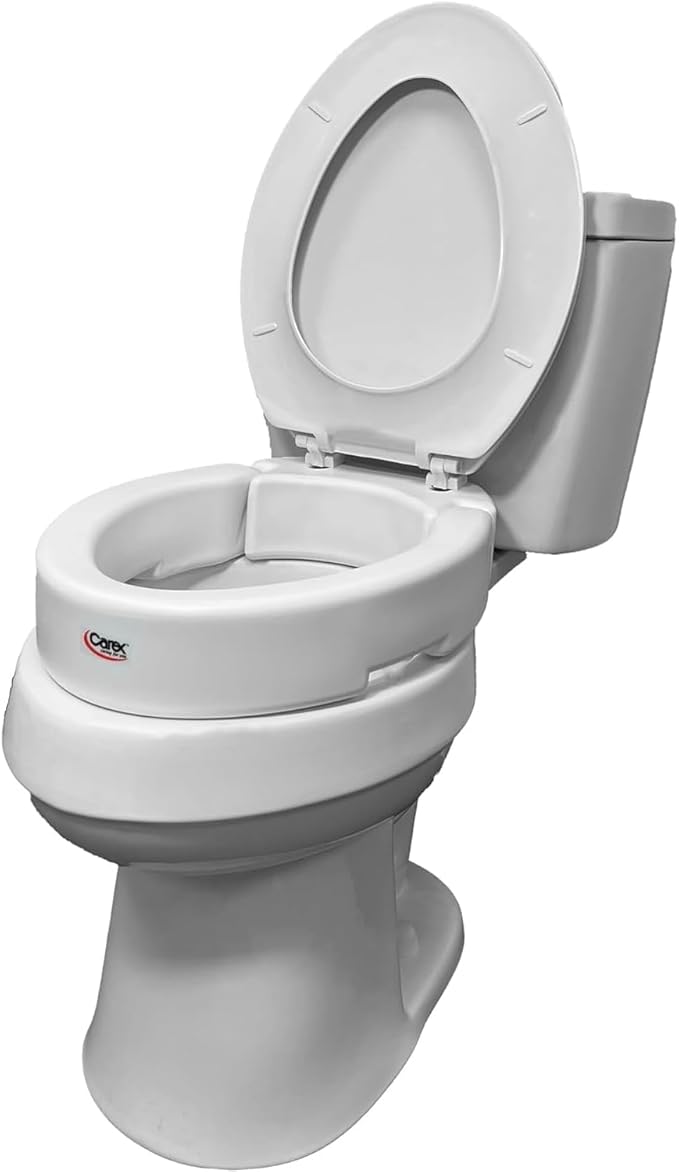 Carex Hinged Round Raised Toilet Seat Riser, Adds 3.5 Inches of Height, 300 lbs Capacity, Elevating and Raising Seat for Elderly and Handicap, Universal, Slip-Resistant, White