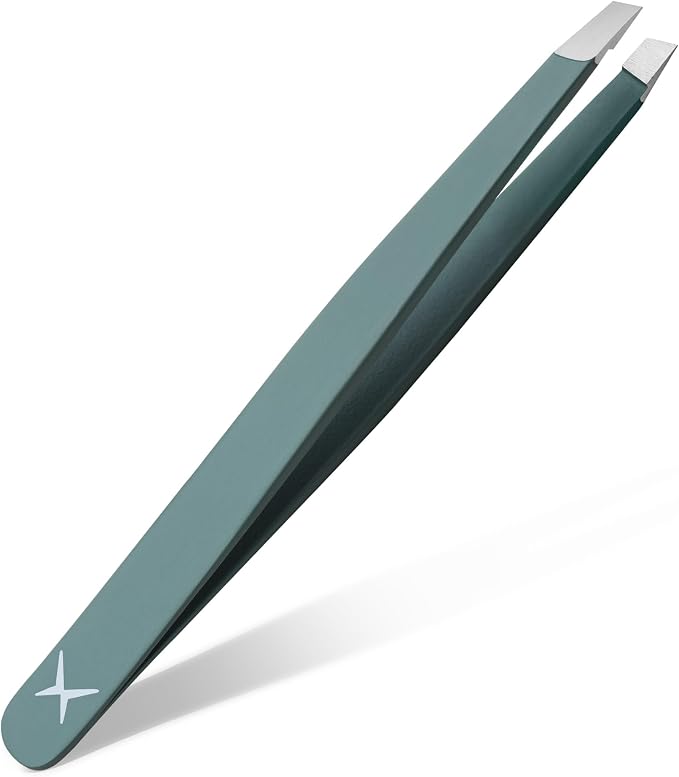 Professional Slant Tip Tweezers - Precision Stainless Steel Eyebrow Plucking Tool for Women and Men, Ingrown Hair Remover, Facial Hair Tweezers for Grooming (Olive Fog)