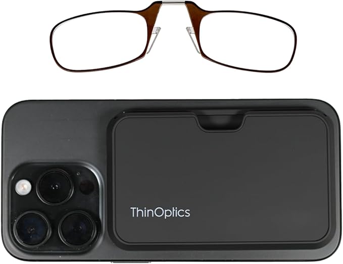 Always With You by ThinOptics Classic Reading Glasses + Case that Sticks to Your Phone - Ultra-Thin Armless Pocket Readers