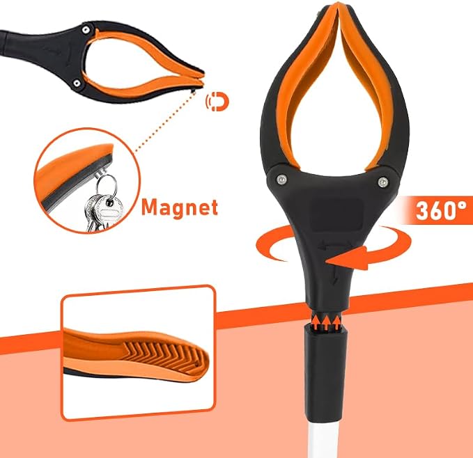 32" Grabber Reacher Tool, Foldable Reacher Grabber Pickup Tool with 360° Rotating Jaw & Magnet, Heavy Duty Pick Up Stick Grabbers for Seniors, Lightweight Grabbers
