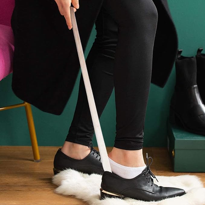 ILESOWE BFDYY Metal Shoe Horn Long Handle for Seniors,18" Long Shoes Horn for Women,Men,Kids Boots,Premium Shoehorn,Shoe Tongue,Shoe Spoon Helper Stick Make it Easy