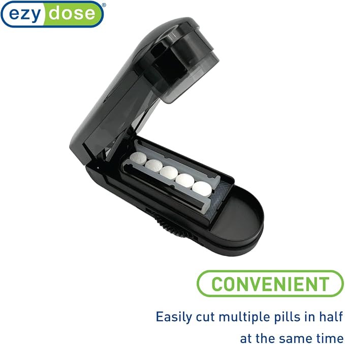 EZY DOSE Multi-Pill Cutter and Splitter with Dispenser, Cuts Multiple Pills, Vitamins & Tablets at Once, Stainless Steel Blade, Easy-to-Use, Travel Size Pill Organizer for Seniors and Adults
