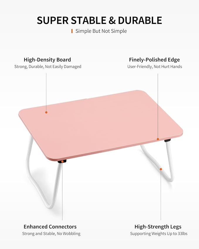 FISYOD Foldable Lap Desk, Laptop Bed Desk, Portable Bed Table, Laptop Stand for Bed & Couch, Lightweight & Mini - Pink