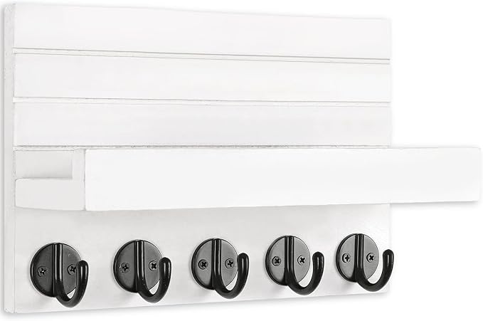 Lwenki Key Holder for Wall, Decorative Key and Mail Holder with Shelf Has Large Key Hooks for Bags, Coats, Umbrella – Paulownia Wood Key Hanger with Mounting Hardware (9.8”W x 6.7”H x 4.2”D)