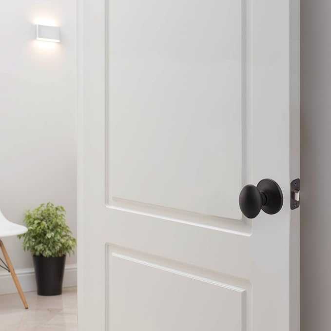 Design House 779173 Egg Passage Hall and Closet Door Knob Matte Black | Surface, Traditional, Brass, Hardware, 779173