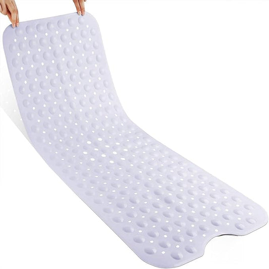 Yimobra Non Slip Bathtub Mat 40 x 16 Inch, Extra Long Shower Mat with Drain Holes, Machine Washable Baby Bath Mats, Strong Suction Cups for Bathroom Floor, Snow, One-Piece