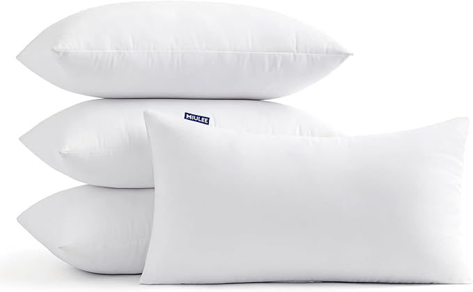 MIULEE 12x20 Pillow Inserts Set of 4, Throw Pillows for Sofa Couch Bed | Premium Virgin Filling, Soft Brushed Fabric, Decorative Pillow, Lumbar Back and Neck Support