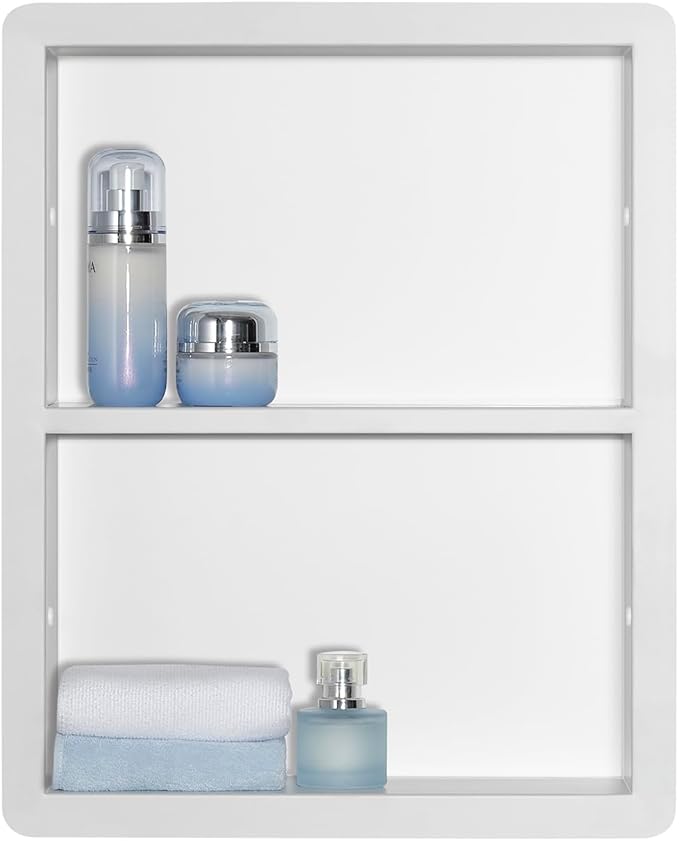 Shower Niche 14x18, Recessed Medicine Cabinet Without Mirror, 304 Stainless Steel Bathroom Storage Cabinet with Shelf, Waterproof Wall Niche for Bathroom in Matte White