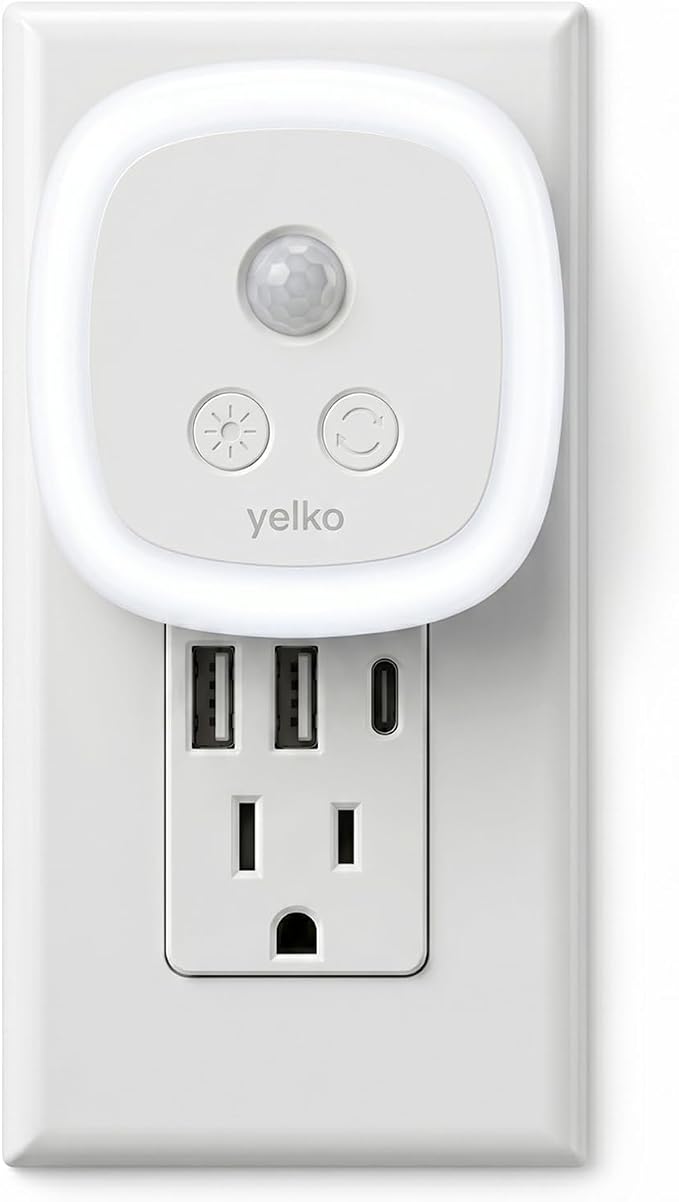 YELKO Motion Sensor Night Light with Dusk to Dawn Sensor - Plug in Cool White Anti-Glare LED, Soft Cozy Glow, 5 Level Dimmable, Timer Function for Bathroom, Hallway, Kitchen, Stairs, Garage, 2-Pack