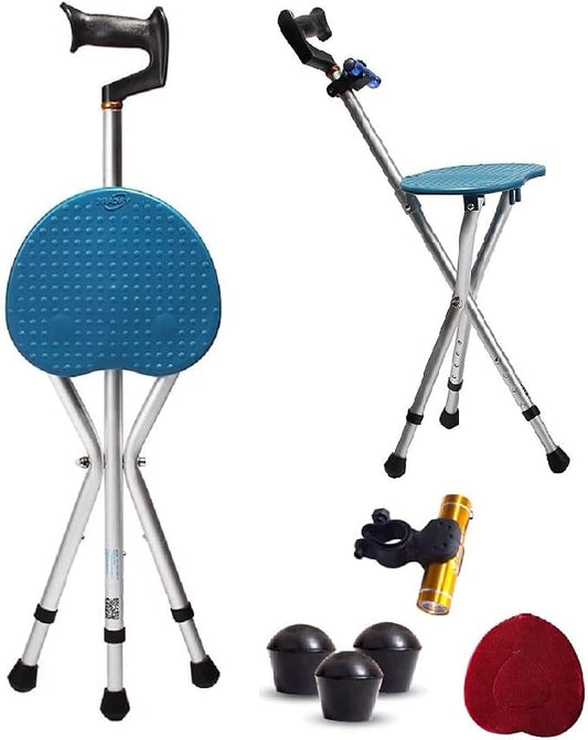 Alloy Folding Cane with Seat, Lightweight Walking Stick Cane with Seat 400lbs Capacity,Adjustable Height (32"-36") & Seat (18"-23"),Portable Cane Seat Chair with Anti-Slip Support for Adults Seniors