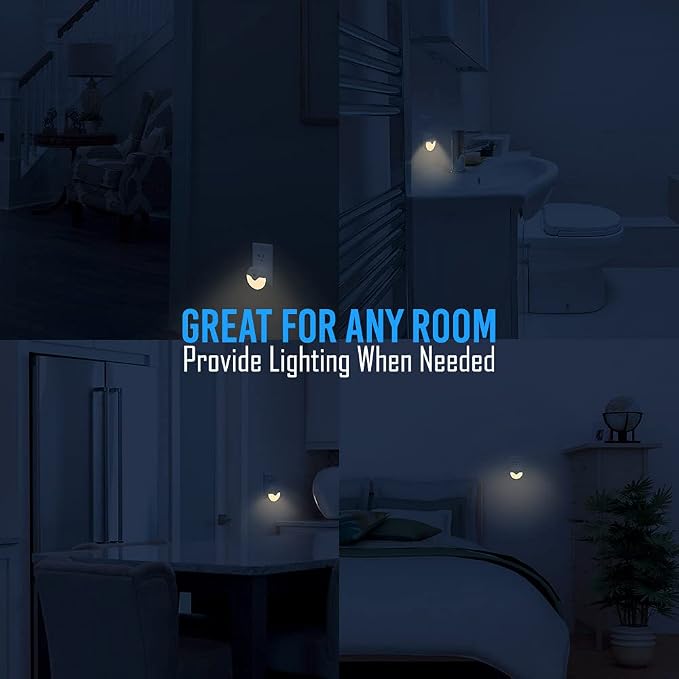 AULTRA Night Light LED Round Night Lights Plug Into Wall - Dusk to Dawn Sensor Activated, Automated On & Off, Used for Kitchen, Bathroom, Home Improvement, Bedroom – 4 Pack