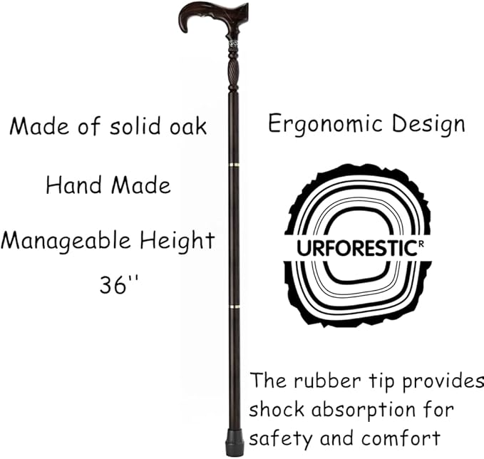 URFORESTIC Handmade Wooden Walking Cane,Solid Wooden Cane for Men and Women, Ergonomic Walking Stick for Senior, Elderly,36 Inch Height(Dark Brown)