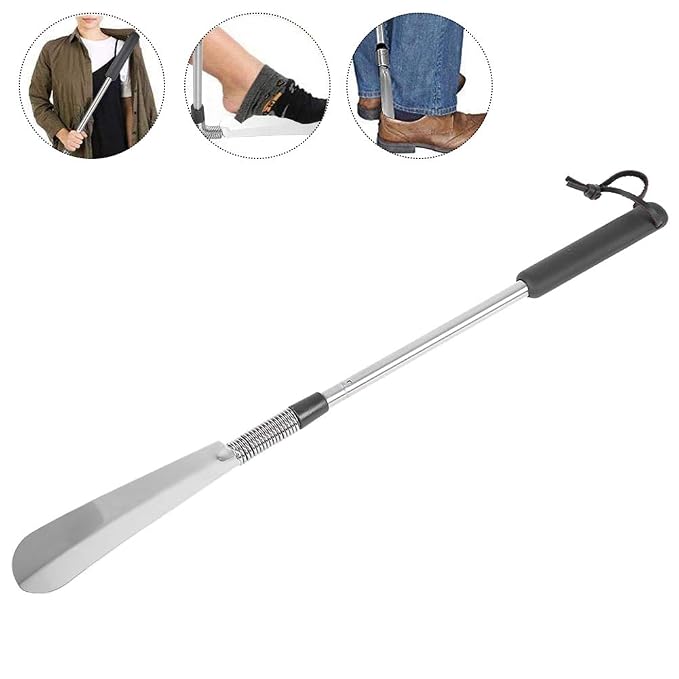 Shoe Horn Long Handle,Aid shoehorn Telescopic Spring Shoe Horn Shoe Accessory Stainless Steel Shoe Lifter for Elderly People,Pregnant woman and Move Inconvenient person