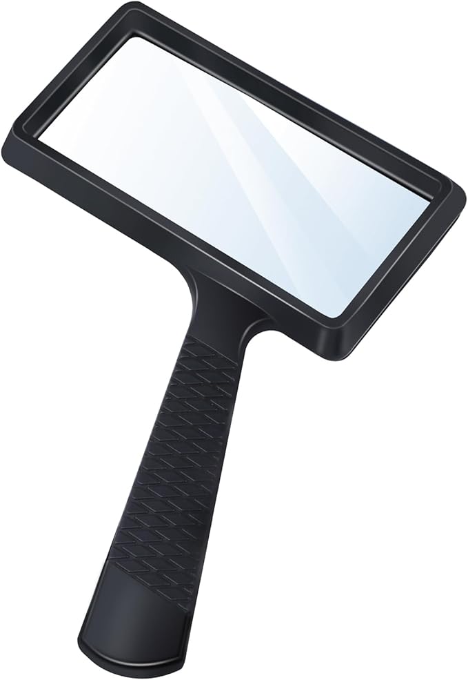 5X Rectangle Reading Magnifier, Large Handheld Magnifying Glass Scratch Resistant Glass Lens Seniors Reading, Hobbies, Repair, Observation(Black)