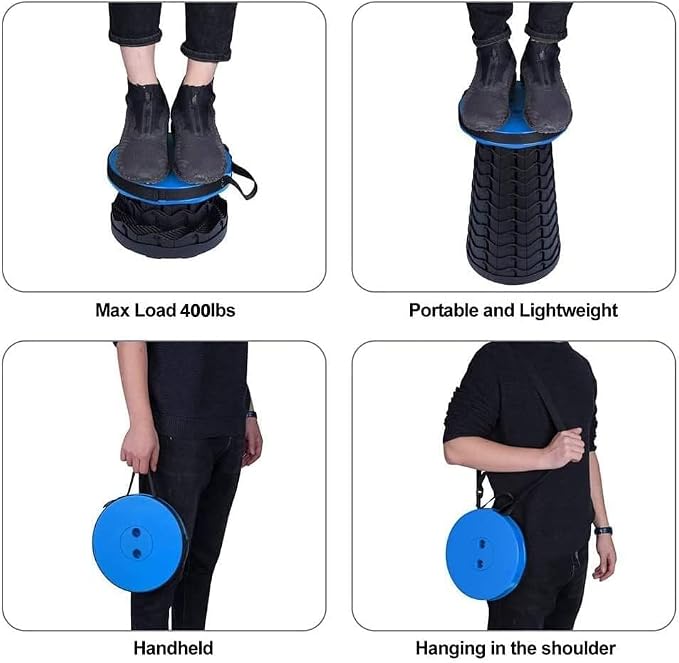 Fishboy Collapsible Stool for Adults, Portable Folding Camping Seat, 400lbs | Lightweight but sturdy, retractable telescoping design with adjustable heights for fishing, hiking, travel, festivals, BBQ