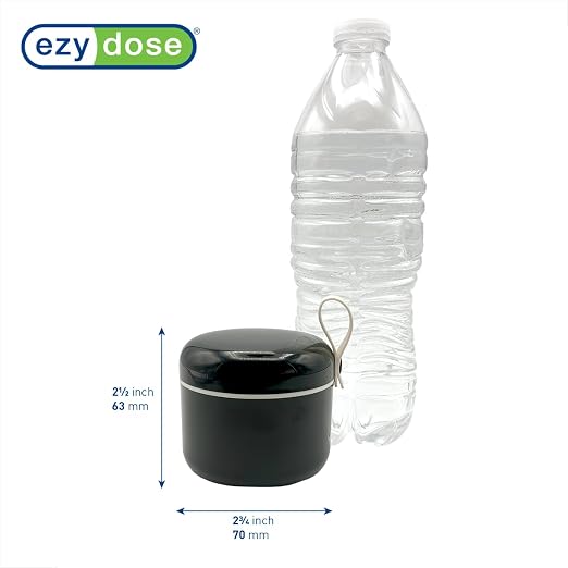 EZY DOSE Mini Pill Organizer, 4-Compartment Vitamin & Medication Case with Screw-Top Secure Seal + Sliding Dispenser, Compact Bottle-Replacement for Purse, Work, Cruise & Travel, Medium, Black/Cream