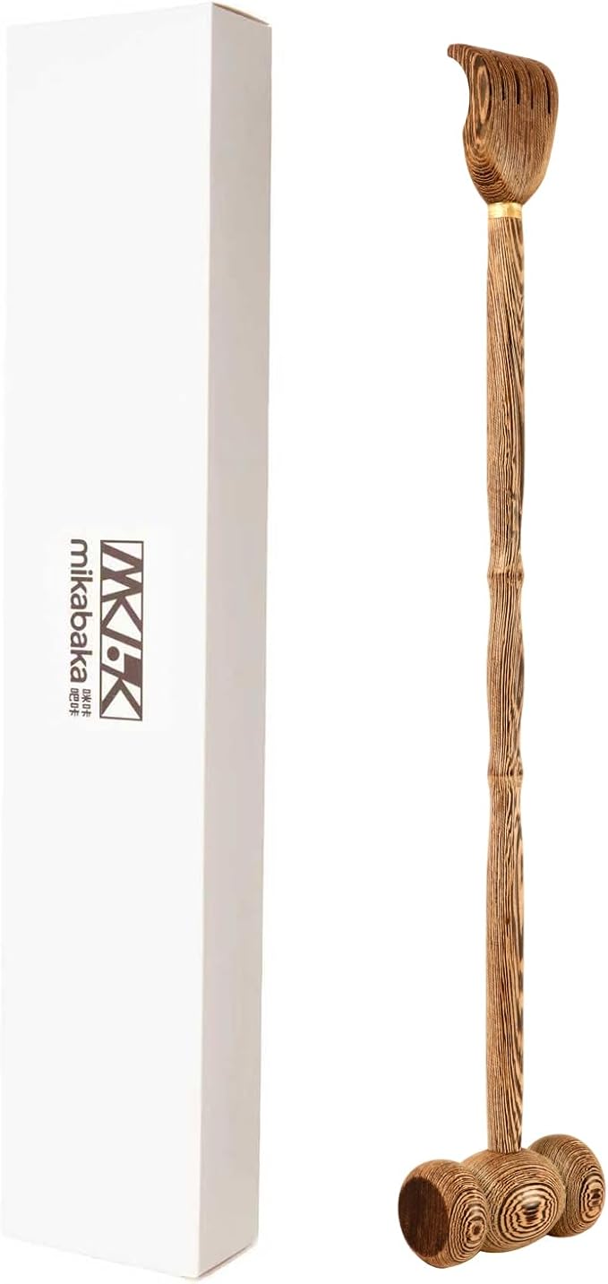 Back Scratcher with Massage Hammer, 100% Natural Wood Finger-Like Back Scratchers for Adults Men Women,19 Inch Thicken Extended with Body Massager Gifts for Senior(6- Dumbbell Style)