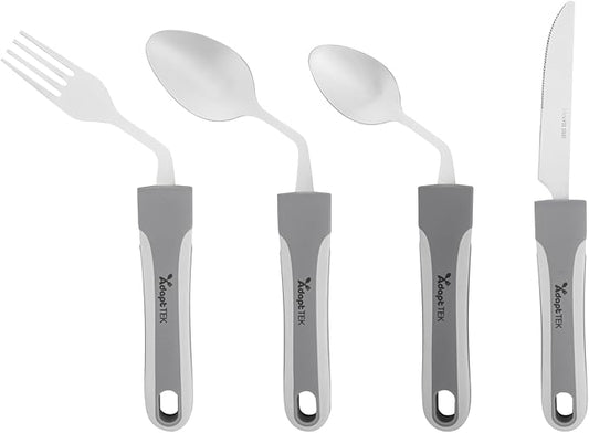 Restaurantware Adaptive Cutlery 1 Set 9.84 x 5.12 x 1.57 Inches Stainless Steel Ergonomic Utensils Non-Slip Wide-Handle Gray Utensils For Arthritis And Limited Mobility