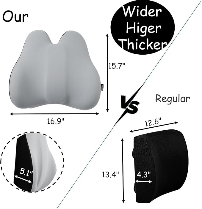 King Mills Plus Size Lower Back Support for Office Chair, Ergonomic Back Support for Office Chair Women w. Back Pain, Memory Foam Filling Car Lumbar Pillow for Pain Relief & Back Rest, Grey
