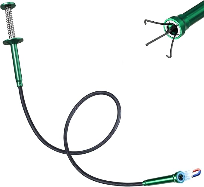 Flexible Grabber Tool, Magnetic 4-Claw Gripper (24", Green) | Mechanic Pickup Tool with Spring-Loaded Handle; for Automotive, Engine Bay, Bathroom, Kitchen, Sewers, Drain, Small Spaces