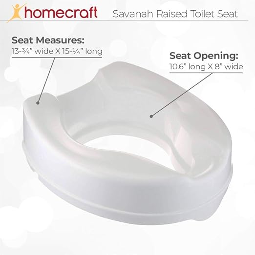 Homecraft Savanah Raised Toilet Seat 2" with Lid, Elongated & Elevated Lock Seat Support for Elderly, Handicapped and Disabled Users, White Colour | Elevated toilet seat riser for seniors and elderly; universal fit for most standard toilets, portable a...