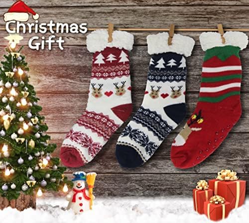 BenSorts Women Winter Thick Slipper Socks with Grippers Non Slip Warm Fuzzy Socks Christmas Gifts