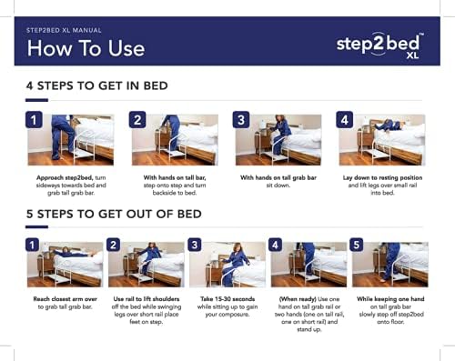 step2bed XL - Bedside Step Stool Bed Climbing Aid for Elderly & Handicapped – LED Light Guided Rails – Adjustable Height, Portable Fall Prevention Aid – Stainless Steel – 800 lb Capacity