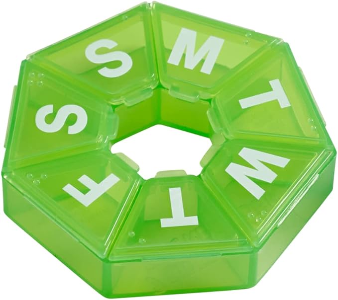 Ezy Dose Weekly Pill Organizers, 7-Sided, Purple (67009PAMT) and Green (67009GAMT)