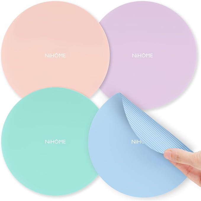 NIHOME Silicone Jar Opener – 6 Inch Large Anti-Slip Grip Pads, Premium 100% Food-Grade Silicone, Stylish Designer Colors, Multi-Purpose Heat-Resistant Mat & Coaster, Set of 4 (Macaron Colors)