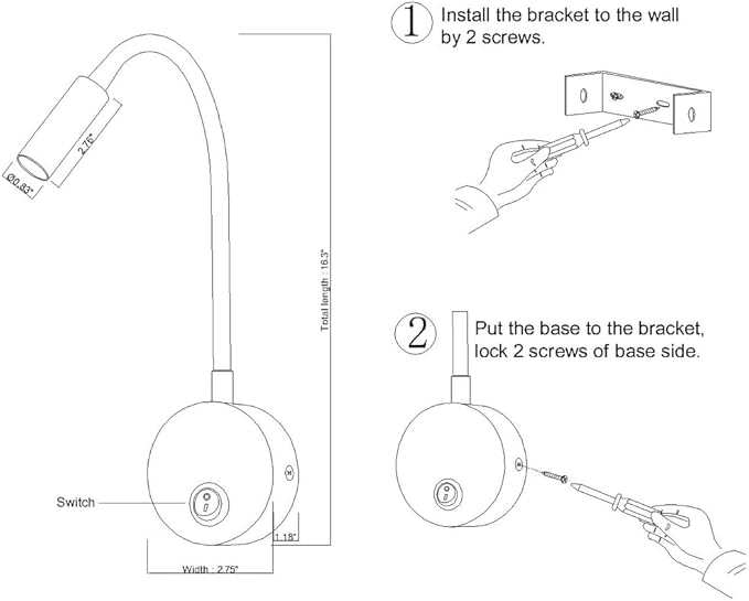 Wall Sconces Light Reading Lamp 3W Warm White 3000K Cord for Reading Books in Bed